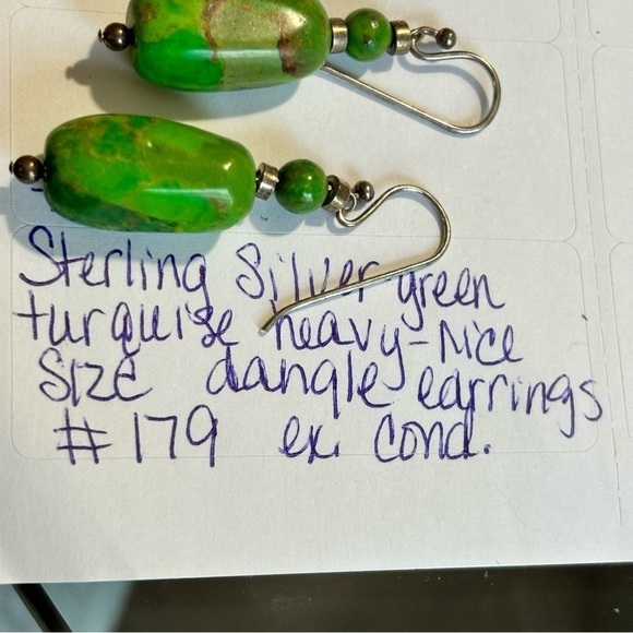 Green turquoise and sterling silver dangle pierced earrings # 179 - Picture 7 of 8